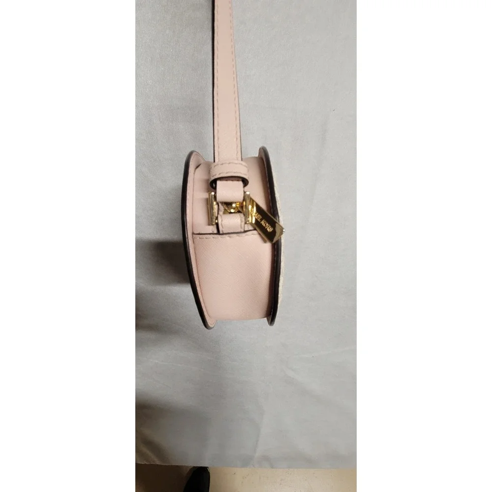 Tan Monogram With Pink Trim Michael Kors Small Crossbody Bag
